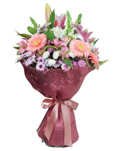 BUQUÊ MIX FLORES COR-DE-ROSA E BRANCO ISABELA