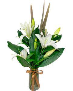 LÍRIO BRANCO EM VASO DE VIDRO ALISSON