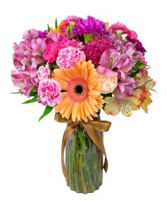 BUQUÊ MIX FLORES COR-DE-ROSA E TONS PASTEL ARETHA 